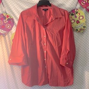 Lands' End Pink/Salmon Size 20W Collared Button Down Shirt 3/4 Sleeves